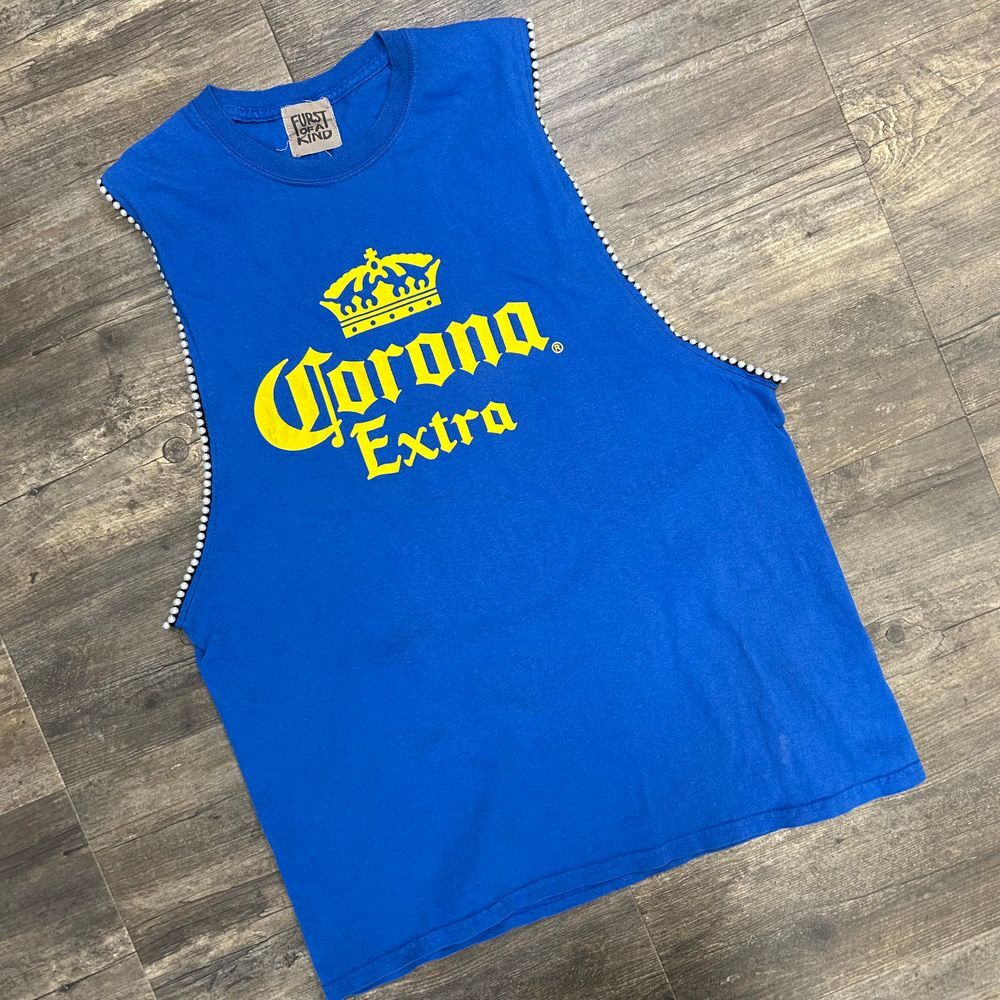 Furst Of A Kind Corona Extra Tank Top‎ Beaded* ONE Size Women Blue (89)